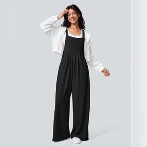 Women's Halara Black Adjustable Strap Waffle Knit Overall Pants Jumpsuit Size L